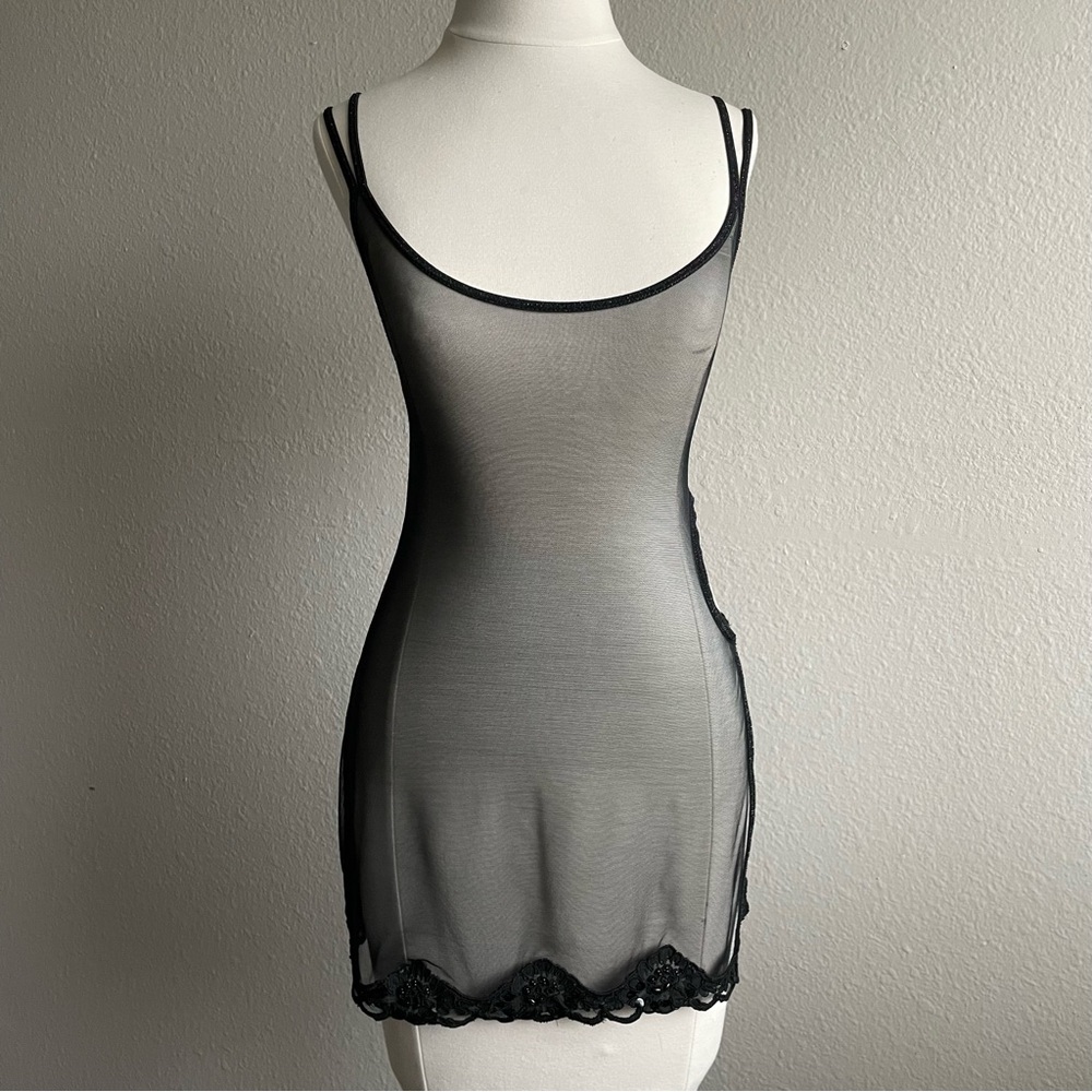 Victoria's Secret Black Sheer Lace Chemise